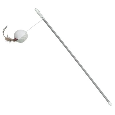 Zoom bild av kattleksak kattvippa kattspö med boll och fjädrar plast plysch 46 cm kattmynta rolig för katter lek jakt trixie