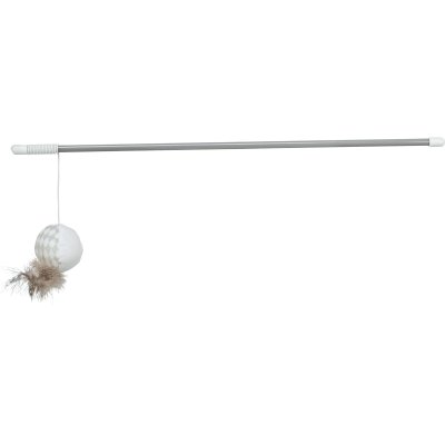 Zoom bild av kattleksak kattvippa kattspö med boll och fjädrar plast plysch 46 cm kattmynta rolig för katter lek jakt trixie