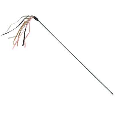 Zoom bild av kattvippa kattspö kattleksak vippa spö katt läder läderband naturlig rolig jaktinstinkt jakt svart trixie