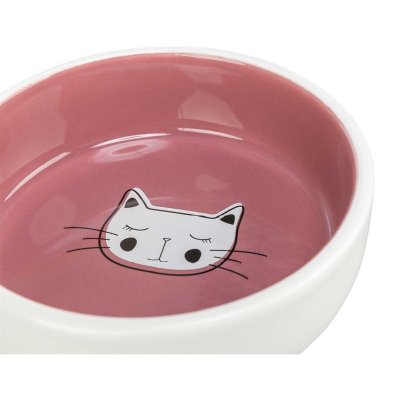 Zoom bild av kattmatskål kattskål keramikskål katt fisk rosa grön vit keramik trixie