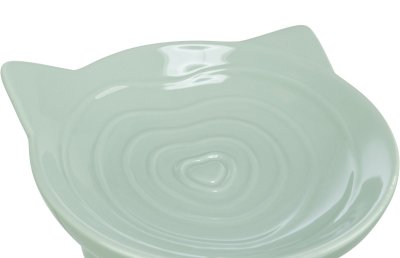 Zoom bild av matskål keramikskål keramikmatskål kattskål keramik grön salviagrön sage trixie glasyr blank mönster räfflad upphöjd ergonomisk