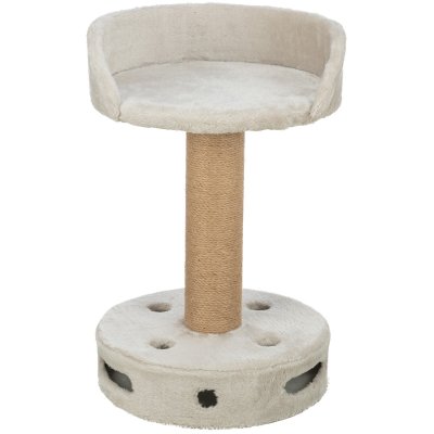 klösmöbel med lekbas kattleksak klösträd kattklös klöspinne klöspelare kattbädd kattlek trixie grå beige plysch jute