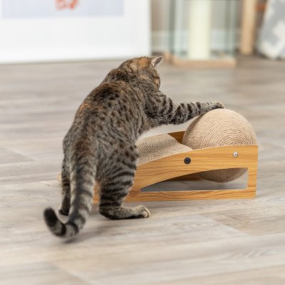 Zoom bild av klösbräda klös klösmöbel ramp klösramp kattleksak kattklös boll jute papp mdf trä trixie