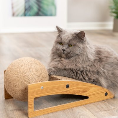 Zoom bild av klösbräda klös klösmöbel ramp klösramp kattleksak kattklös boll jute papp mdf trä trixie