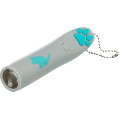 Zoom bild av ljuspekare kattleksak ledpekare laserpekare mus motiv katt trixie vit blå grå