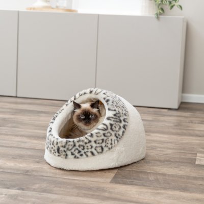 Zoom bild av Trixie Leo igloo, 35 × 26 × 41 cm, creme kattbädd liten hund katt beige leopard plysch