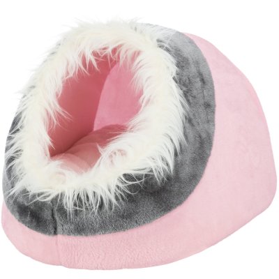 Zoom bild av kattbädd hundbädd igloo krypin koja kattkoja rosa vit grå mysig mjuk antihalk tvättbar trixie