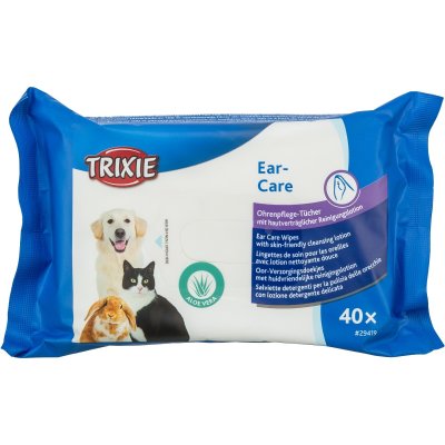 Zoom bild av öronservetter våtservetter hund katt smådjur wet wipes öron öronvård torka öron öronhygien trixie