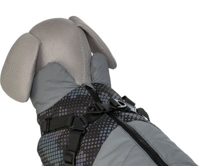 Zoom bild av hundtäcke fodrat vadderat reflextäcke reflex helreflex täcke med sele inbyggd sele reflex grå trixie pontis småhundar mellanstor