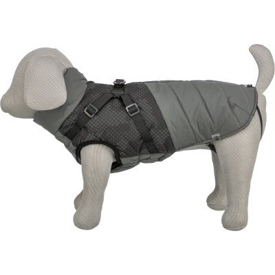 Zoom bild av hundtäcke fodrat vadderat reflextäcke reflex helreflex täcke med sele inbyggd sele reflex grå trixie pontis småhundar mellanstor