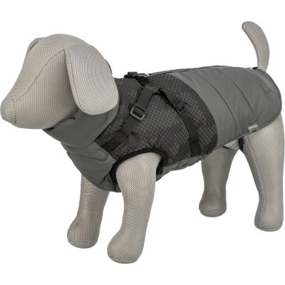 Zoom bild av hundtäcke fodrat vadderat reflextäcke reflex helreflex täcke med sele inbyggd sele reflex grå trixie pontis småhundar mellanstor