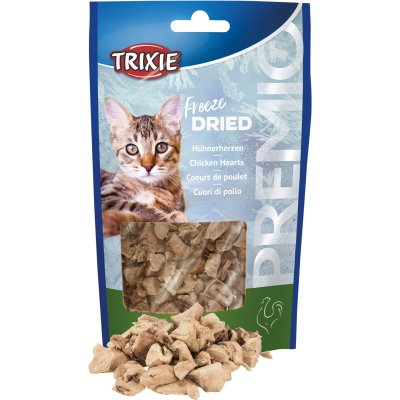 Zoom bild av kattgodis frytorkade kycklinghjärtan kyckling hjärta chicken heart freeze dried belöning träning lyxig godbit proteinrikt hälsos