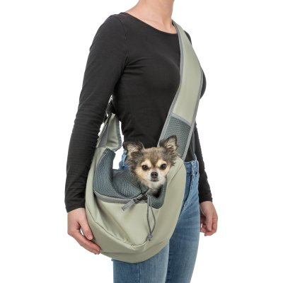 Zoom bild av Trixie Sling frontväska, 50 × 25 × 18 cm, ljusgrön grå handsfree bärväska transportväska fram sidan hundväska valpväska kattväsk