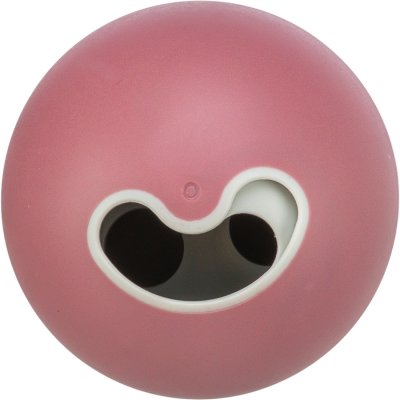 Zoom bild av snacksboll godisboll kattgodisboll aktiveringsboll kattleksak hundleksak liten hund godis belöning träning röd boll trixie