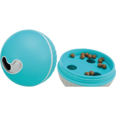 Zoom bild av Trixie Snacksboll, plast blå turkos, två storlekar 7,5 cm 14 cm hundleksak aktivering