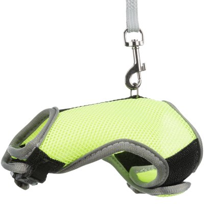 Zoom bild av sele koppel mjuk sele softsele mesh polyester marsvin iller smådjur gnagare grön blå röd trixie