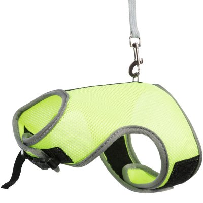 Zoom bild av sele koppel kanin stor seleset elastiskt koppel justerbart mesh nätmaterial luftig kardborre set med koppel promenad kanin stork