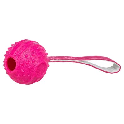 Zoom bild av Trixie Soft & Strong boll med rem, TPR, 29 cm, rosa apport gummi pink kasta ögla hundleksak kastleksak dragkamp