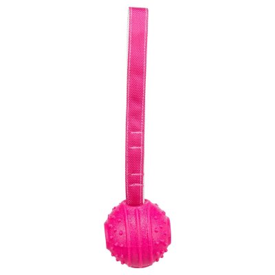 Zoom bild av Trixie Soft & Strong boll med rem, TPR, 29 cm, rosa apport gummi pink kasta ögla hundleksak kastleksak dragkamp