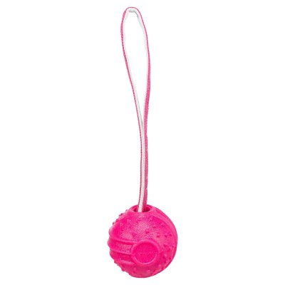 Zoom bild av Trixie Soft & Strong boll med rem, TPR, 29 cm, rosa apport gummi pink kasta ögla hundleksak kastleksak dragkamp