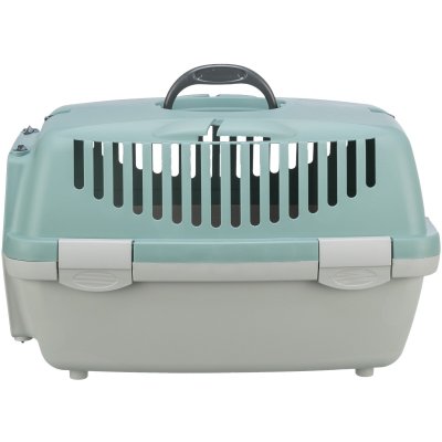 Zoom bild av transportbur hundbur kattbur plastbur med handtag lucka mintgrön grå sage
