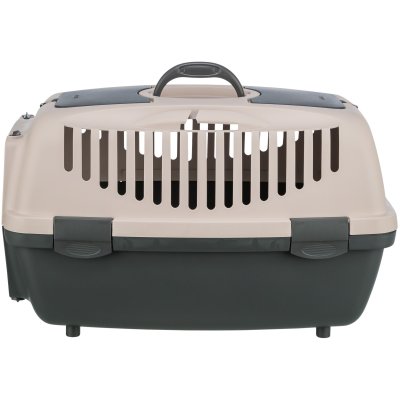 Zoom bild av transportbur hundbur kattbur plastbur med handtag lucka grå beige
