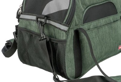 Zoom bild av transportväska olivgrön madison trixie transportbur tygväska hund katt grön bärväska hundväska med koppel nät transport bil