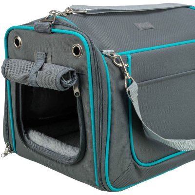 Zoom bild av Trixie Transportväska Vicky, 40 × 27 × 28 cm, grå turkos hundväska kattväska kaninväska tygbur transportbur hund katt kanin småd