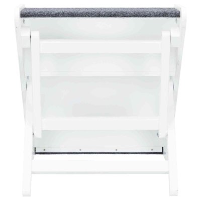 Zoom bild av hundtrappa kattrappa trappa hund katt husdjur ledproblem ryggproblem ont i ryggen gammal hund liten hund sjukdom trappa vit trä