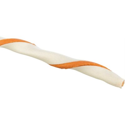 Zoom bild av hundtugg hundgodis tuggben tuggpinne råhud kyckling nöt lång 34 cm glutenfri sockerfri