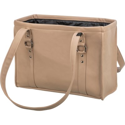 Zoom bild av hundväska kattväska transportväska transportväska beige cappuccino brun latte hund katt trixie