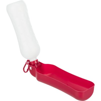 Zoom bild av vattenflaska promenadflaska reseskål hundskål vattenskål flaska promenad hundpromenad camping hund röd svart plast ihopfällbar k