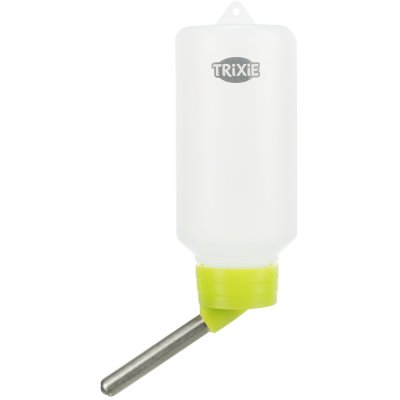 Zoom bild av vattenflaska smådjur gnagare kanin marsvin hamster plastflaska hänga på buren galler ögla hänga upp vattenhållare trixie rosa gr