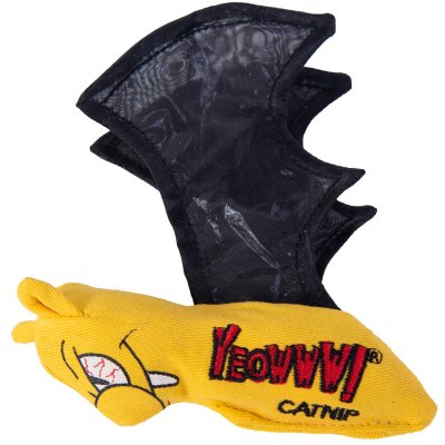 Zoom bild av Yeowww! Cat Bat catnip kattmynta ekologisk kattleksak fladdermus 100% äkta ekologisk kattmynta gul svart prasselvingar