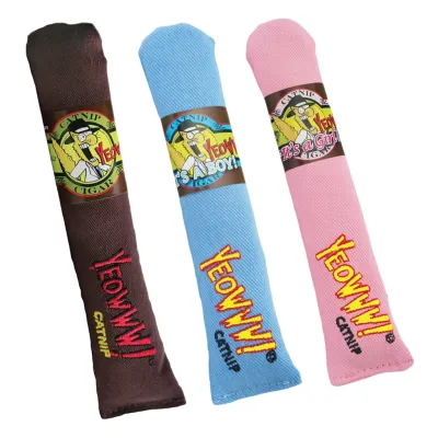 Zoom bild av Yeowww! Cigarr Original cigar catnip äkta ekologisk kattmynta kattleksak favorit bästa brun rosa blå bomull avlång kicker