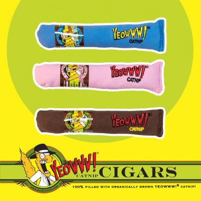 Zoom bild av Yeowww! Cigarr Original cigar catnip äkta ekologisk kattmynta kattleksak favorit bästa brun rosa blå bomull avlång kicker