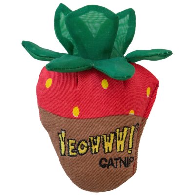 Zoom bild av Yeowww! Strawberry jordgubbe catnip ekologisk kattmynta äkta kattleksak chokladdoppad vit choklad röd grön bomull